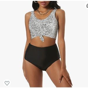 Zaful black and white speckled spotted print tankini set  XXL fits like 14/16